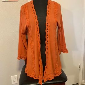 Socialite Burnt Orange Women’s coverup/Kimono;lace trim size XS